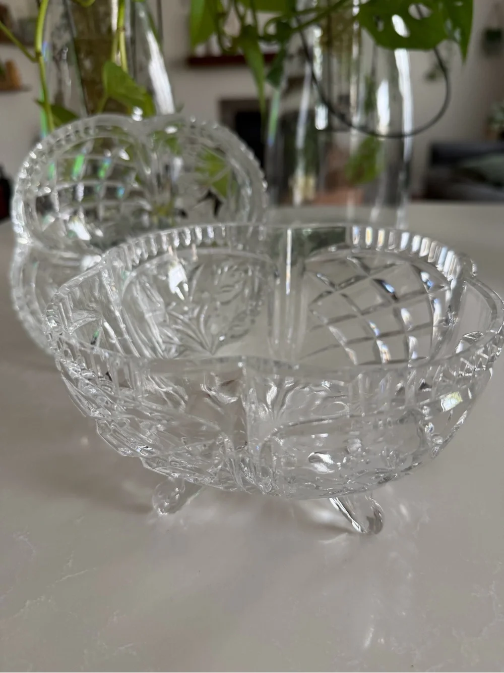Vintage Cut Crystal Covered Candy Dish 10” Footed Lidded Trinket Bowl NWOT